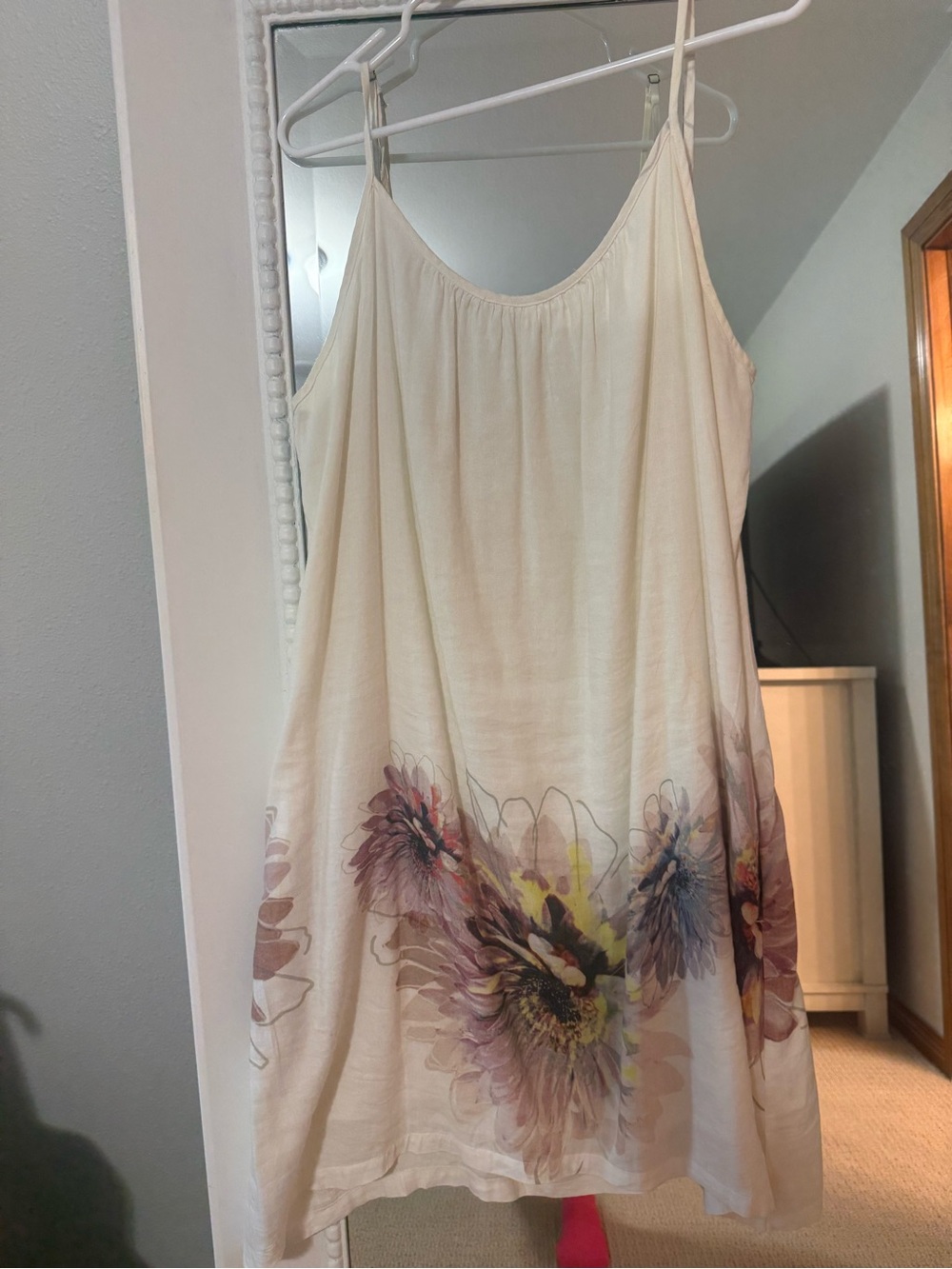 dylan Cream Mini Dress with Pastel Floral Hem